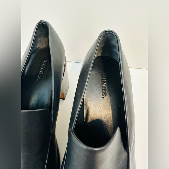 NEW! VINCE NARISSA PLATFORM LEATHER Luxury Heeled Shoes Size 9.5 Black Office - Picture 6 of 12